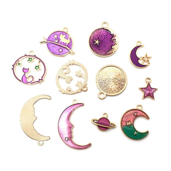 MINKUROW Assorted Enamel Charms for Jewelry Making Moon Star Astronaut Pendant Charm for Bangle Bracelet Purple