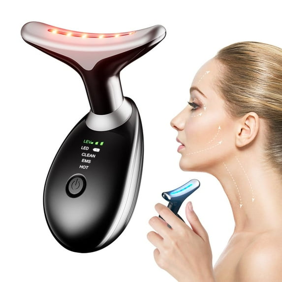 MINKUROW Firming Wrinkle Beauty Devicer for Facial and Neck,Double Chin Face Massager with 45 ±5℃ Heat & 3 Color Modes for Skin Care,Face Lift,Improve,Smooth and Tightening Skin(Black)