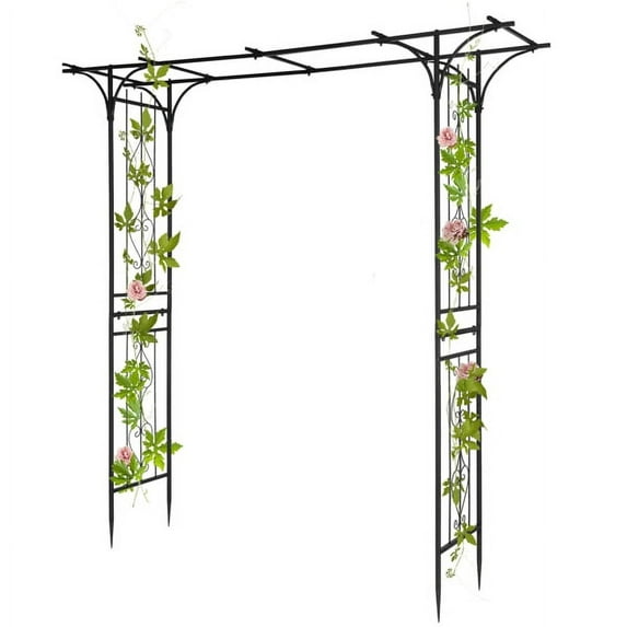 MINKUROW Garden Arbor,Arch Archway for Wedding Ceremony Party,Steel Garden Trellis for Plant Climbing,Christmas Garden Decorations Pergola for Garden,Backyard,Lawn ( 206*41*216cm,Black)