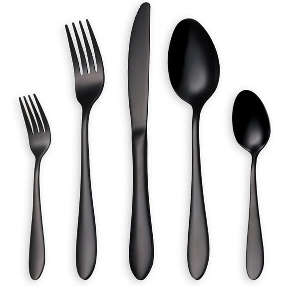 MINKUROW Glossy Black Cutlery Cutlery Set 5 Piece Stainless Steel Knife Spoon Set for 6 Serves Black,1 Sets