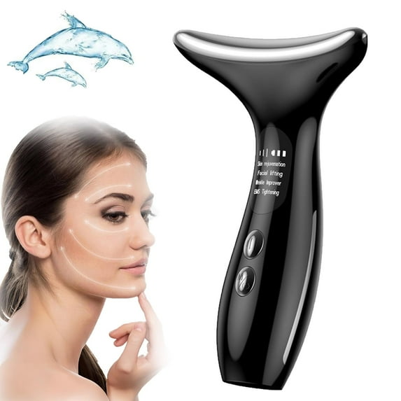 MINKUROW LED Face-Lifting Device, LED Face Lifting Device, Lifting and Firming Facial Massage Device, 3 Color Light Glowi Multifunctional Facial Massager Black