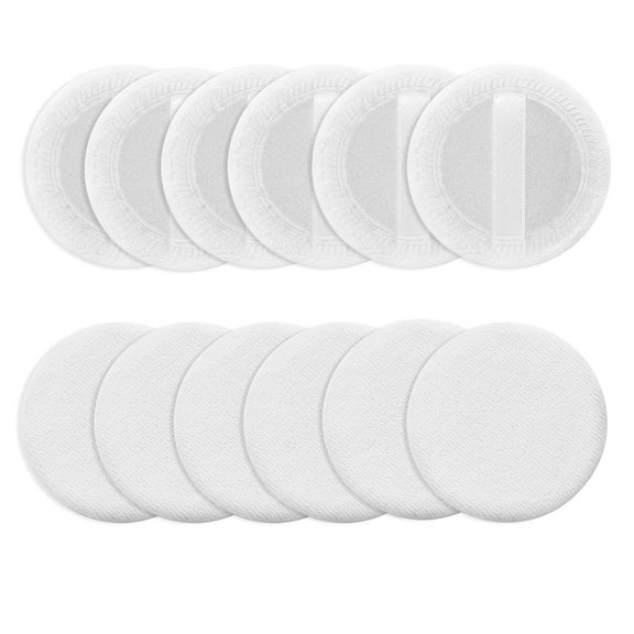 MINKUROW Loose Powder Puff 10 Pieces Round Velour Face Makeup Compact Body Container Setting Pressed Blending Foundation Cream Make Up Ribbon Strap Sponge Cushion Applicator (White)