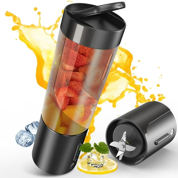 MINKUROW Portable Blender,Personal Size Blender for Shakes and Smoothies with 6 Ultra Sharp Blades,16 Oz Mini Blender USB Rechargeable Magnetic for Travel/Picnic/Office/Gym(Black)