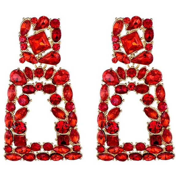 MINKUROW Rhinestone Rectangle Dangle Earrings for Women Sparkly Crystal Geometric Drop Statement Earrings