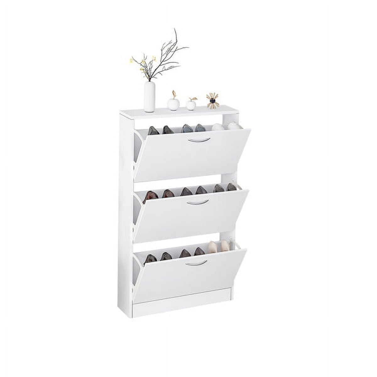 White Engineered Wood 3-Tier Flip Down Shoe Cabinet