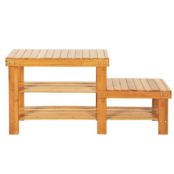 MINKUROW Shoe Rack Bench for Kids,3 Tiers Bamboo Shoe Organizer Entryway Bench Storage Shelf for Hallway Bathroom Living Room,Wood Color