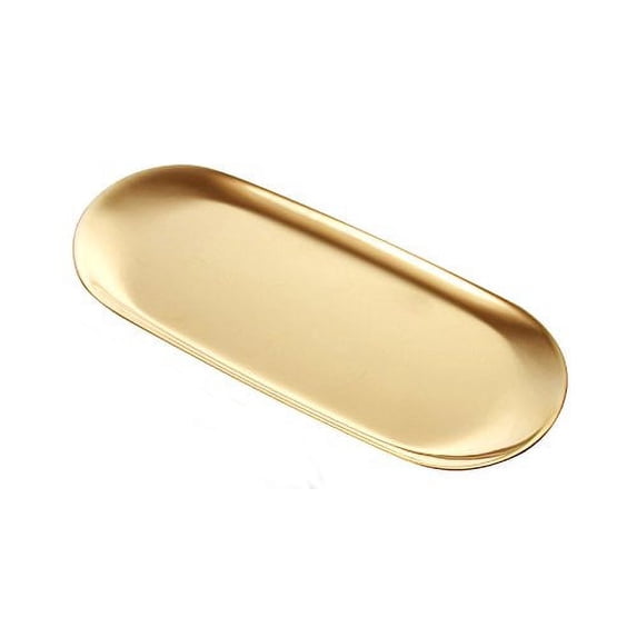 MINKUROW Stainless Steel Towel Tray Storage Tray Dish Plate Tea Tray Fruit Trays Cosmetics Jewelry Organizer,Gold,Oval