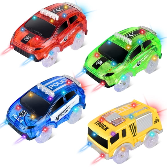 MINKUROW Tracks Cars Lights Up Car & Truck Play Vehicles, Multicolor, 10.7 oz, 4 Count