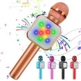 thumbnail image 1 of MINKUROW Wireless Bluetooth Karaoke Microphone for Kids,5-in-1 Portable Handheld Karaoke Mic Speaker Player Recorder with LED Lights for Kids Girls Boys Teens Birthday (1818-Rose Gold), 1 of 7