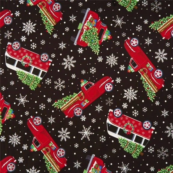 Minky Timeless Treasures Holiday Red Trucks Campers with Trees Sewing and Craft Fabric