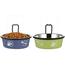 BESTYASH Cat Food Bowl Set Green 2Pcs Elevated Feeding Stainless Steel Hanging Design