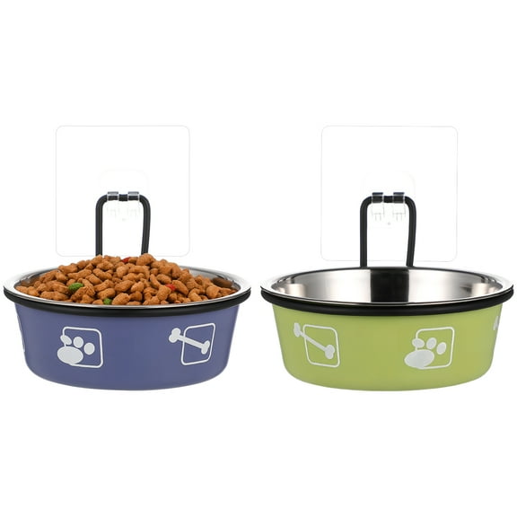 BESTYASH Cat Food Bowl Set Green 2Pcs Elevated Feeding Stainless Steel Hanging Design