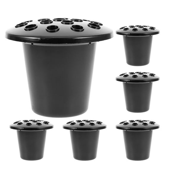 Black Plastic Cemetery Flower Holders with Insert for Grave Decorations 6 Pieces Secure 16 Holes