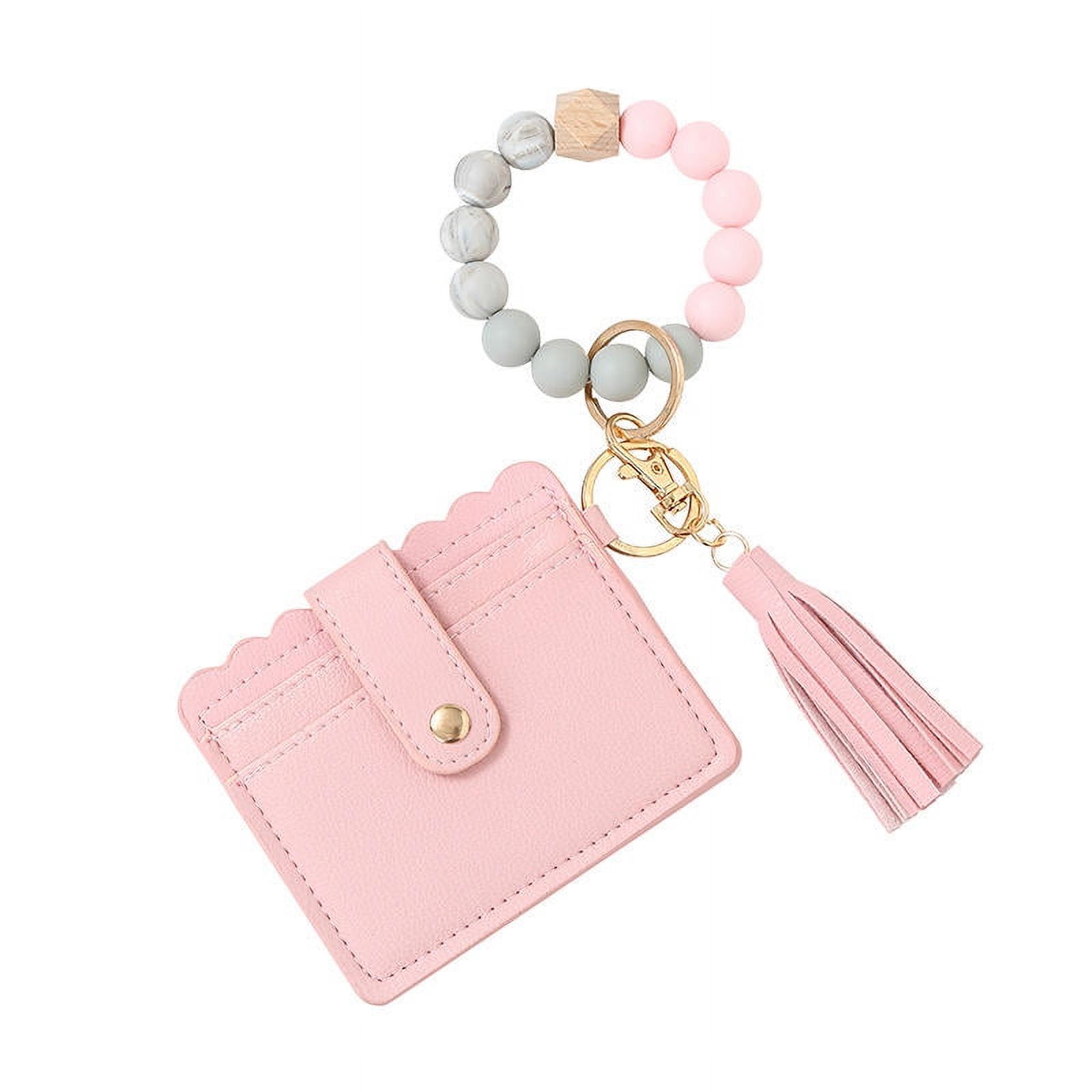 MINM Keychain Bracelet Wallet, Key Ring Silicone Bead Bangle, Tassel