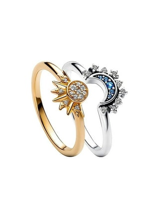 Sparkling Sun And Moon Matching Rings For Couple 925 Silver