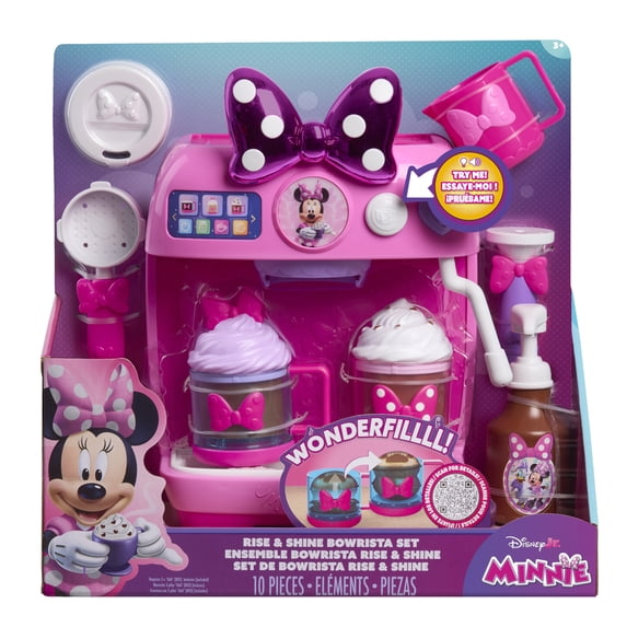 Disney Jr. Minnie Mouse Rise & Shine Bowrista Set 10 inch Play Espresso Machine Ages 3 and up