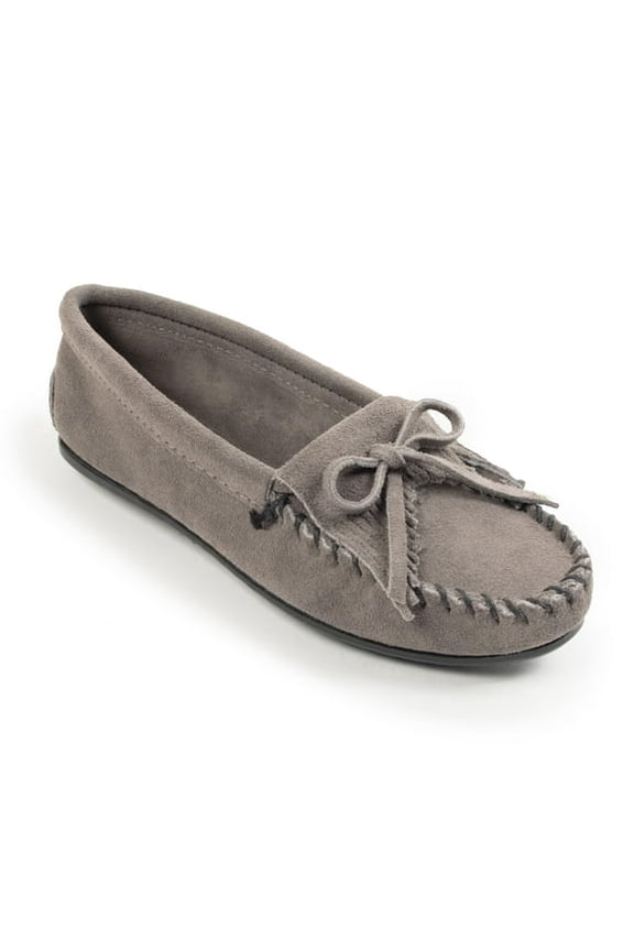 Women's Kilty Suede Hardsole Moccasin, Grey, 9.5 M US