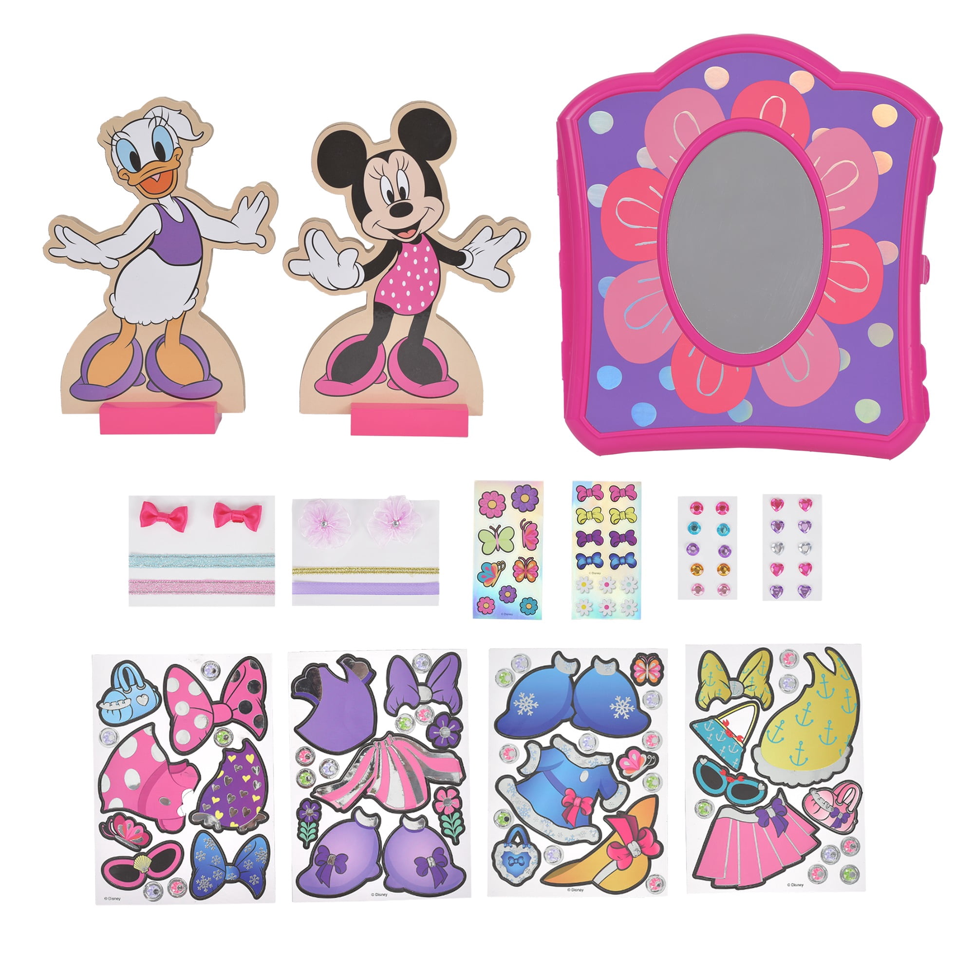 Disney Jr. Minnie Mouse Wooden Magnetic Activity Set, Dress-Up Closet Case with Magnetic Outfits, Accessories, and Stickers, Ages 3+