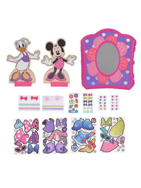 Disney Jr. Minnie Mouse Wooden Magnetic Activity Set, Dress-Up Closet Case with Magnetic Outfits, Accessories, and Stickers, Ages 3+