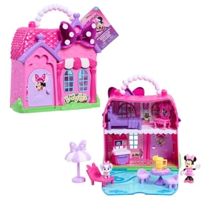 Disney Jr. Minnie Mouse Mini Mansion Playset Dollhouse, Portable Foldable House with Figures, 12 Pieces, Kids Ages 3 Years and Up