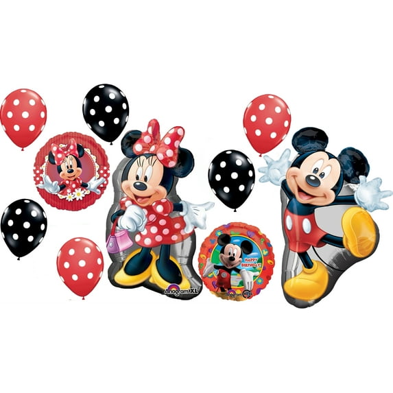 MINNIE MICKEY Mouse Red Black Polka Dots Birthday PARTY Mylar Latex BALLOONS Set