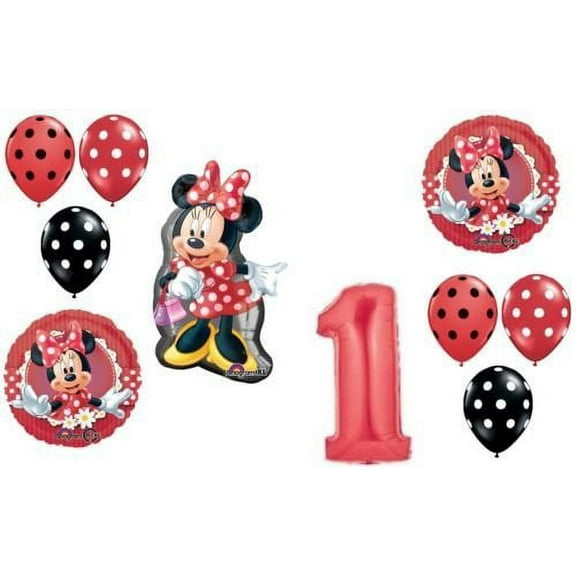 MINNIE MOUSE Figure Red Bow Polka Dots #1 Birthday PARTY Mylar Latex BALLOON