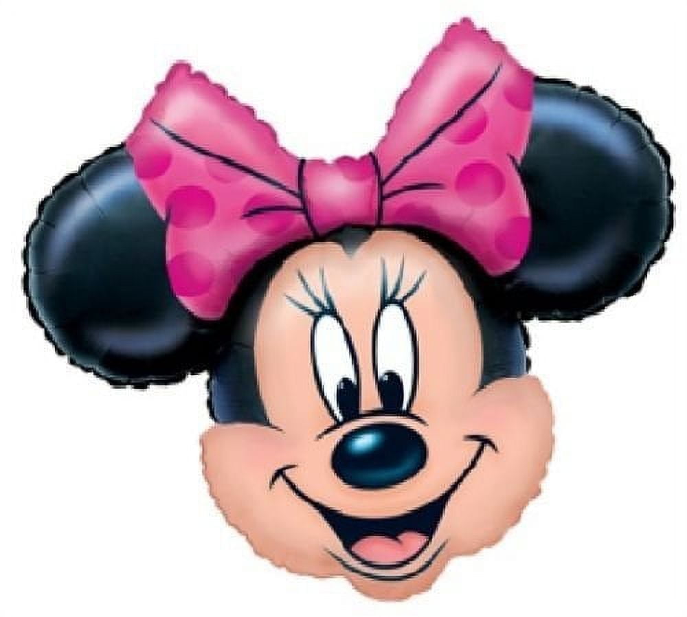 MINNIE MOUSE Head 28" Pink Bow Polka Dots Black Ears Face PARTY Mylar BALLOON