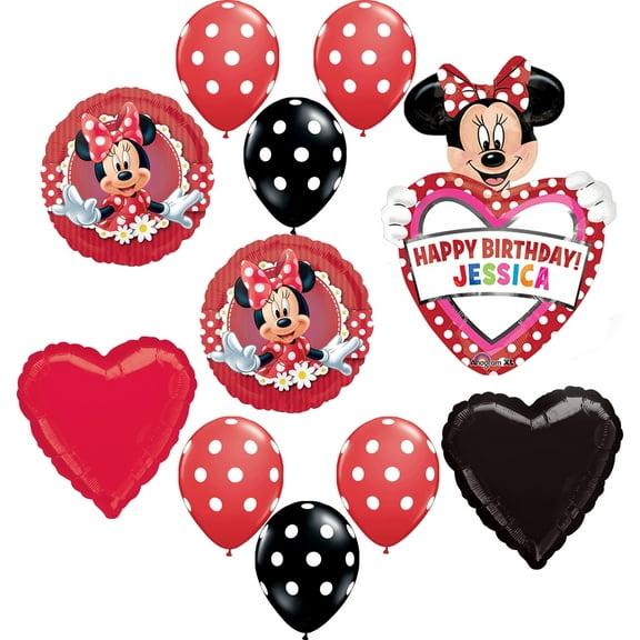 MINNIE MOUSE Personalized Polka Dot 11 Pc Birthday PARTY Mylar Latex Balloon Set