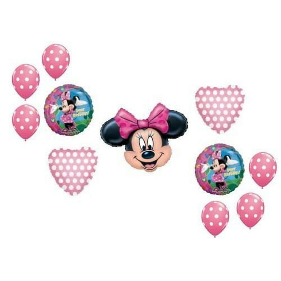 MINNIE MOUSE Pink BOW Polka Dots Hearts Birthday PARTY Mylar & Latex BALLOONS
