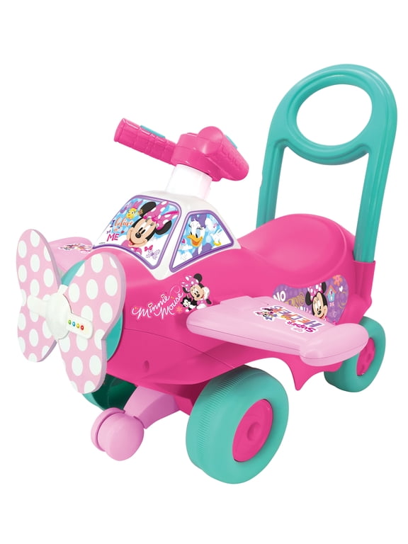 Kiddieland Disney Minnie Mouse Lights and Sounds Activity Push & Pedal Ride-On Plane for Toddlers
