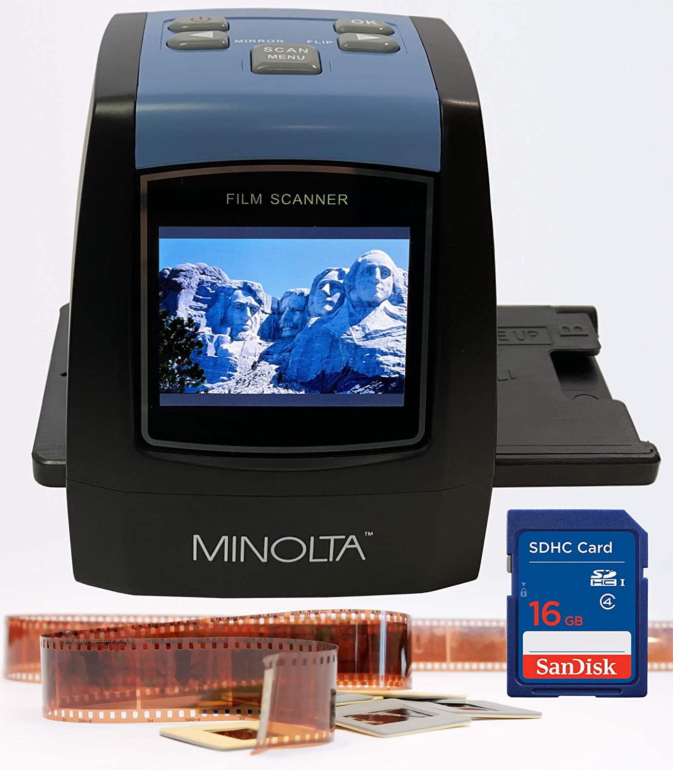 MINOLTA Film  Slide Scanner, Convert Color  BW 35mm, 126, 110 Negative   Slides, Super Films to High Resolution 22MP JPEG Digital Photos, 16GB SD  Card, Worldwide 110V/240V AC Adapter