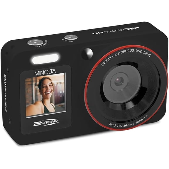 MINOLTA® MND33 2VIEW 64 MP AF / 4K UHD Camera w/Dual LCD (Black)