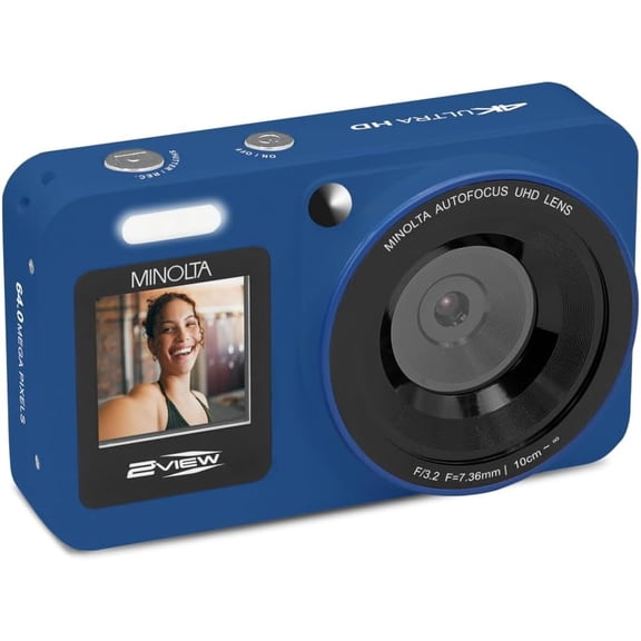 MINOLTA® MND33 2VIEW 64 MP AF / 4K UHD Camera w/Dual LCD (Blue)