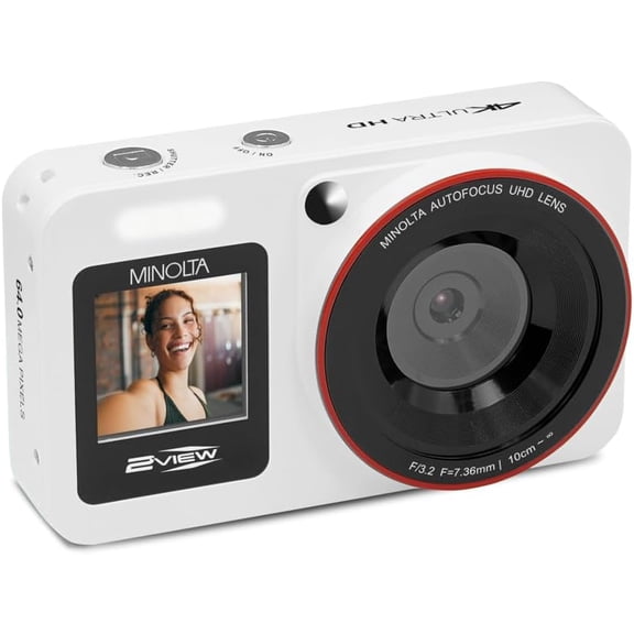 MINOLTA® MND33 2VIEW 64 MP AF / 4K UHD Camera w/Dual LCD (White)
