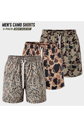 Men's Duck Camo 5-Inch Inseam Performance Shorts 3-Pack - Lightweight Quick-Dry Athletic Shorts with Pockets, Size M