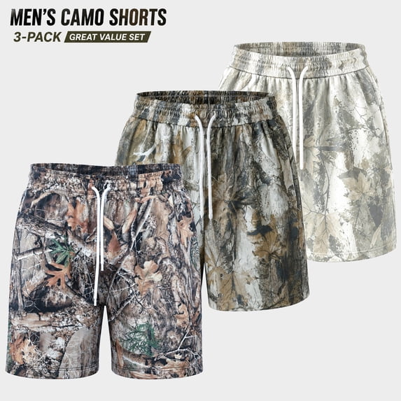 MINOUVA Men's Frost Camo 5-Inch Inseam Performance Shorts 3-Pack - Lightweight Quick-Dry Athletic Shorts with Pockets, Size L