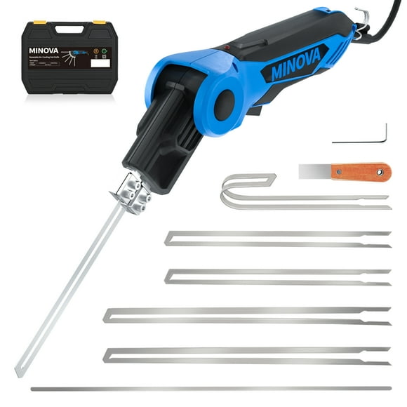 MINOVA 250W AC Rotatable Electric Hot Knife, 6 Blades Foam Cutter Cutting Tool Kit, Full-body Air Cooling System Foam Cutter with Heavy-Duty Case for EPP, EPS, XPS, EVA, EPE, PU, KT Board, Sponge
