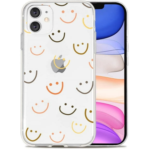 MINSCOSE Compatible with iPhone 12 Clear Case, Colorful Smiley Smile Face Cute Funny Design, Aesthetic Trendy Fashion Y2K Phone Skin, Slim Soft Flexible TPU Rubber for Women Girls for iPhone 12