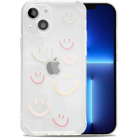 MINSCOSE Compatible with iPhone 13 Clear Case, Colorful Smiley Smile Face Cute Painted Design for Women Girls Fashion Slim Soft Flexible TPU Rubber for iPhone 13