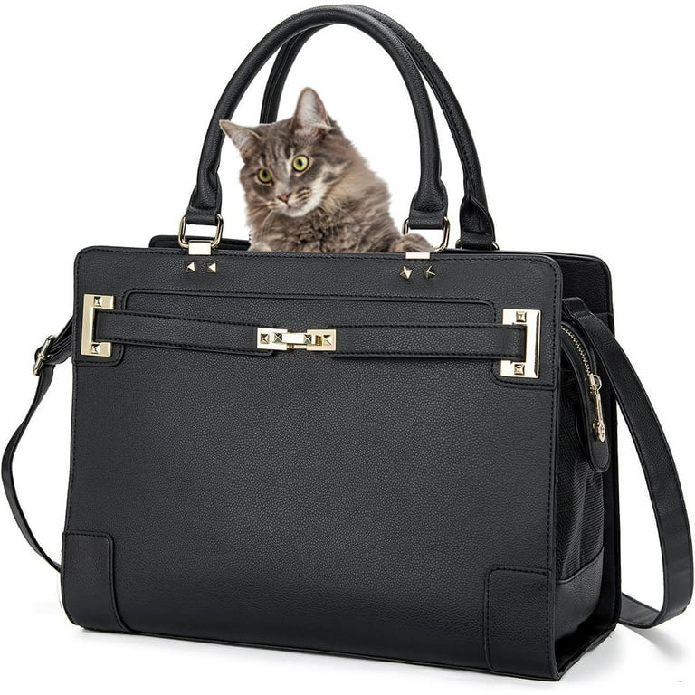 MINSONG Fashion Pet Carrier Bag Soft Sided Leather Travel Friendly TSA Approved for Small Dogs Cats Black Walmart