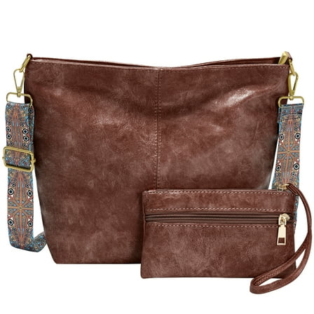 MINSONG Women's Premium Texture Commuter Vintage Wide Strap Crossbody Tote Bag, Brown