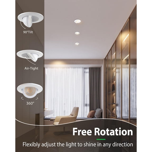 MINSUI-1 Pack 3 Inch 5CCT Gimbal Led Recessed Lighting with Junction Box,360+90Adjustable Downlight, 2700K/3000K/3500K/4000K/5000K Selectable, 7W Eqv 80W, 798LM, Dimmable, ETL, White