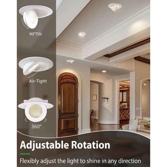 MINSUI-1 Pack 6 Inch 5CCT Gimbal Led Recessed Lights, 360+90 Adjustable Directional Retrofit Eyeball Can Lights with Jbox,2700K/3000K/3500K/4000K/5000K, Dimmable, ETL, White