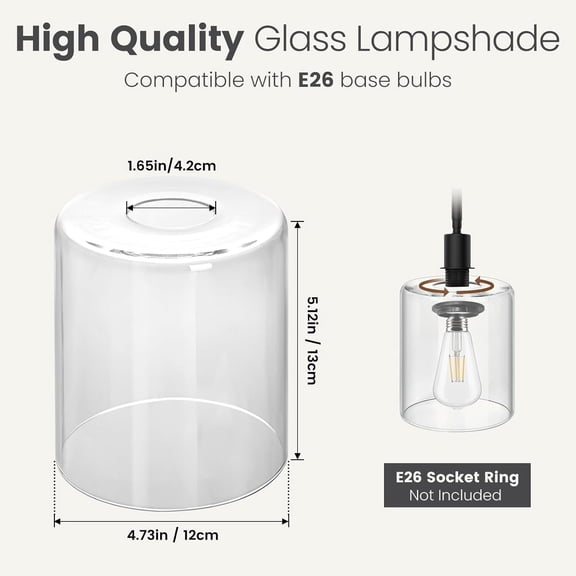MINSUI-1 Pack Glass Lamp Shade Replacement, 2.5mm Thick Glass Pendant Light Shade,1.65in Fitter,5.12"h x 4.73"w, High Transmittance Clear Globes for Table Lamps,Wall Lamps,Pendant Lights and Floor La