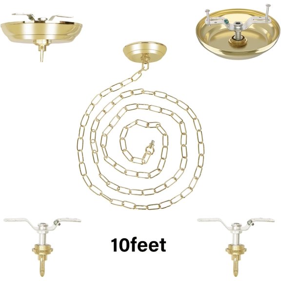 MINSUI-10 Feet Heavy Duty Gold Chain with 5" Light Canopy Kit for Chandelier, Swag Light Kit Light Fixture Mounting Bracket for Hanging Light,L0019