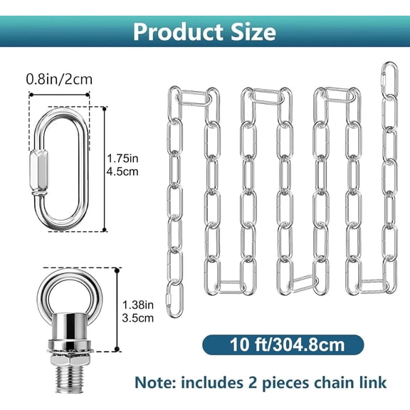 MINSUI-10 Feet Silver Light Fixture Chain, Adjustable Metal Pendant Chandelier Chain Extension with Detachable Link, Maximum Load is 66 Pounds