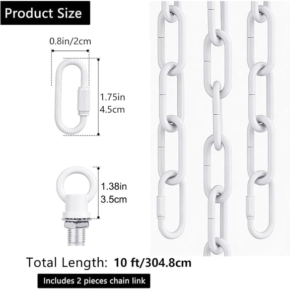 MINSUI-10 Feet White Light Fixture Chain, Adjustable Metal Pendant Chandelier Chain Extension with Detachable Link, Maximum Load is 66 Pounds