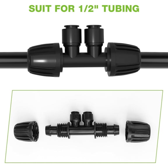 MINSUI-10 Pack 1/2 to 1/4 Reducing Tee Connectors, Split 1/2 Tubing into Two 1/4 Branches, Push-to-Connect Quick Install Drip Irrigation Fittings, Leak-Proof Adapter for Garde