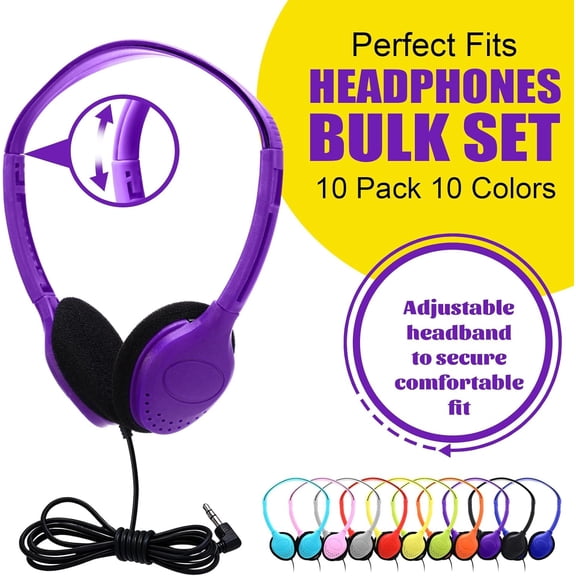 MINSUI-10 Pack Over Ear Wired Headphones Bulk for School Classroom Student, Adjustable Headband with 3.5mm Jack, Lightweight Design Earphones for Classroom Learning and Testing (Multicolor)