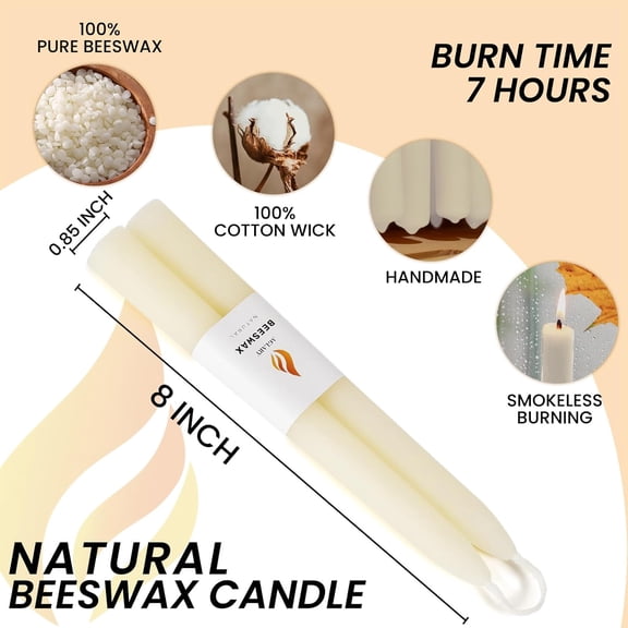 MINSUI-10 Pack White Pure Beeswax Taper Candles 8-Inch, Unscented with Cotton Wicks - Air Purifying, Recyclable Paper Box.
